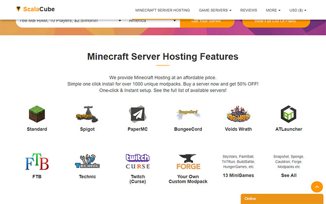 Scalacube Minecraft Hosting Features